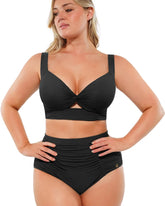 High-waisted shaping two-piece bikini set, designed to create a flattering silhouette