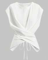 Women's Knit Round Neck Drop Shoulder Cross Back Top