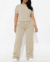 Women’s Ribbed Set – Top & Wide-Leg Pants, Casual Wear