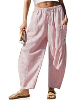 Women’s Loose Plaid Wide Leg Pants with Pockets