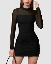 Mini Mesh Bodycon Dress – Sheer Long Sleeve Party Outfit