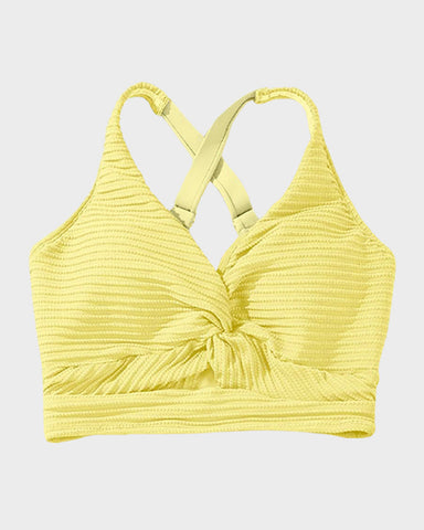 Textured Knot-Front High-Waisted Bikini Set