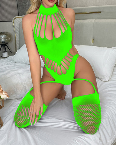 Sexy lingerie backless see-through one-piece crothless mesh bodystockings