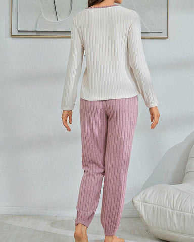 Women’s Heart Print Pajama Set – Long Sleeve Top & Pants Loungewear