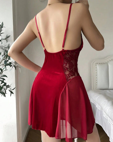 Sexy Lace Trim Camisole Nightdress with Built-In Padding