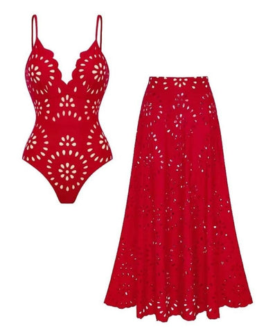 Shapejelly® Flower Hollow One Piece Swimsuit and Skirt