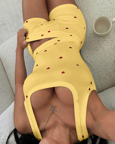 Women's 2 Pieces Pajamas Set Heart Pattern U Neck Sleeveless Tank and Casual Strechy Waist Shorts Set