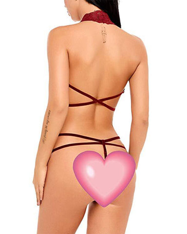 Sexy Lace Deep V Halter One-Piece Bodysuit