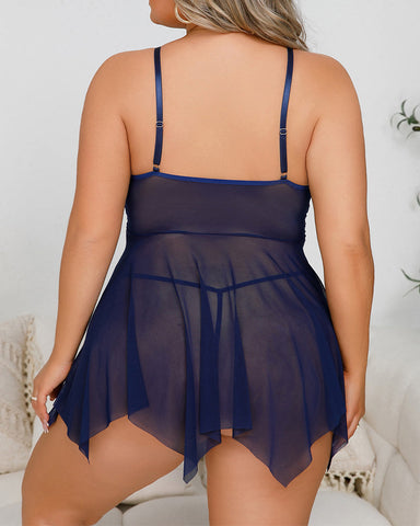 Sexy Plus Size Lace Suspender Nightwear – Irregular Lace Design