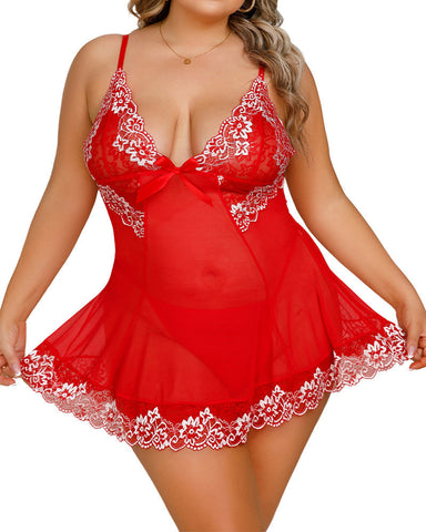 Sexy Plus Size Lace Suspender Babydoll Pajamas