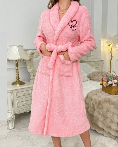 Soft Heart Cozy And Elegant Embroidery Women Plush Robe
