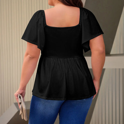 Shapejelly Women Plus Size Sweetheart Neck Short Sleeve Shirred Peplum Blouse Tops Shirts(1X-5X)