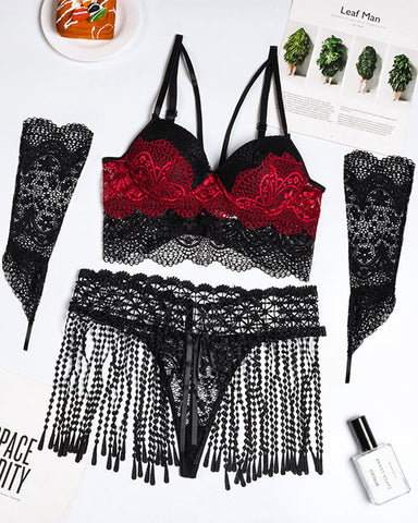 Sexy Lace Tassel Pajamas Uniform Set