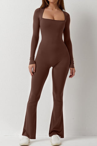 Shape-curve Jumpsuits for Women Square Neck Wide Leg Full Length Romper Playsuit
