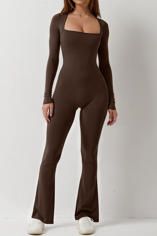 Shape-curve Jumpsuits for Women Square Neck Wide Leg Full Length Romper Playsuit