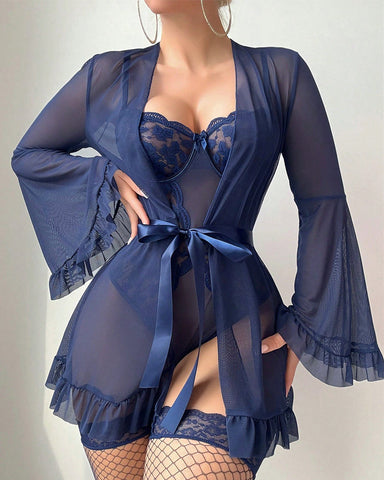 5 Pieces Set: Sexy Cut-Out Bodysuit + Robe + Belt + 2 Pairs Of Socks