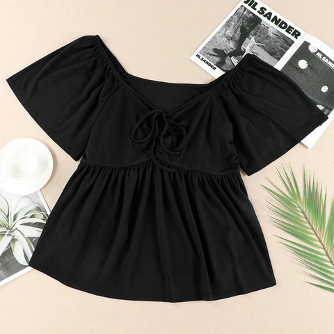 Shapejelly Women Plus Size Sweetheart Neck Short Sleeve Shirred Peplum Blouse Tops Shirts(1X-5X)