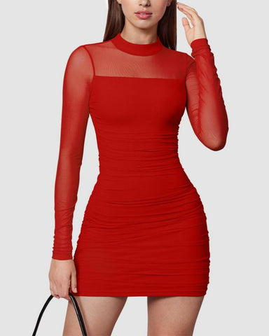 Mini Mesh Bodycon Dress – Sheer Long Sleeve Party Outfit