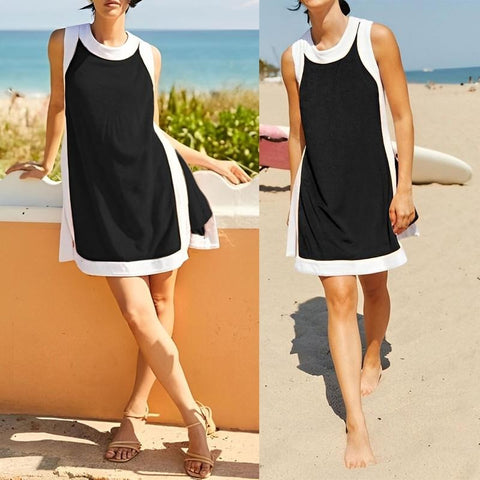 Women's Casual Color Block Sleeveless Tops Matching Shorts with Pockets