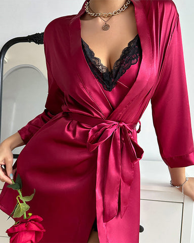 Sexy elastic suspender nightgown two-piece set women's home clothes
