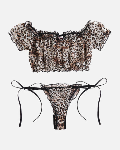 Floral Mesh Ruffle Lingerie Set