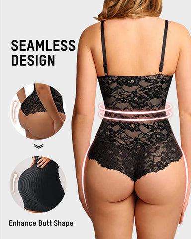 Deep V Sexy Lace Sculpting Thong Bodysuit