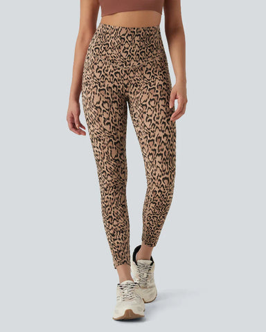 Leopard High Waisted Tummy Control Workout Leggings with Side Pockets