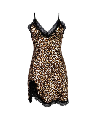 Shapecurve?Leopard lace lace slit sexy sling V-neck nightgown