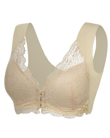 Shapejelly® Women's Contrast Lace Hook & Eye Front PushUp Bra