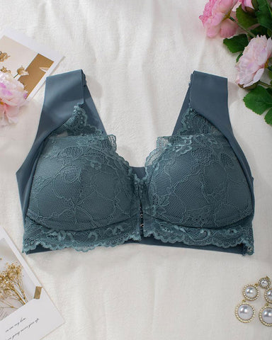 Shapejelly® Women's Contrast Lace Hook & Eye Front PushUp Bra