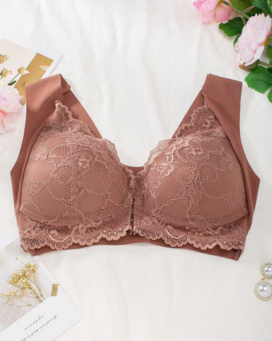 Shapejelly® Women's Contrast Lace Hook & Eye Front PushUp Bra