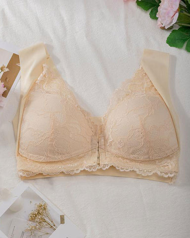 Shapejelly® Women's Contrast Lace Hook & Eye Front PushUp Bra