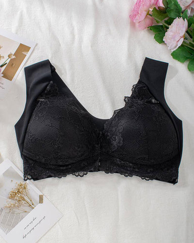 Shapejelly® Women's Contrast Lace Hook & Eye Front PushUp Bra