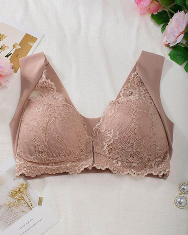 Shapejelly® Women's Contrast Lace Hook & Eye Front PushUp Bra