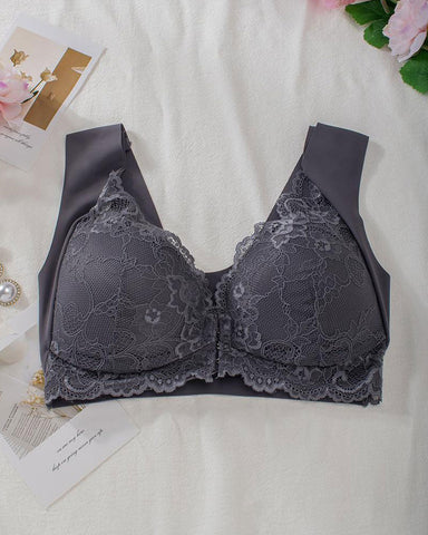 Shapejelly® Women's Contrast Lace Hook & Eye Front PushUp Bra