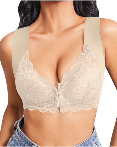 Shapejelly® Women's Contrast Lace Hook & Eye Front PushUp Bra