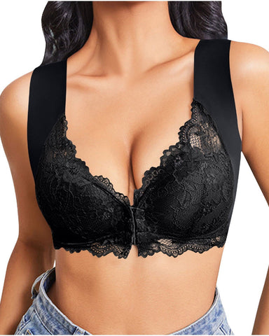 Shapejelly® Women's Contrast Lace Hook & Eye Front PushUp Bra