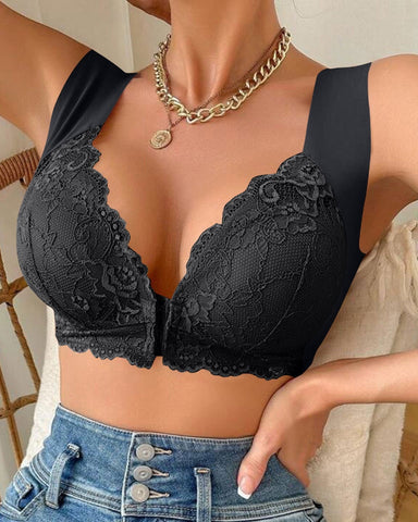Shapejelly® Women's Contrast Lace Hook & Eye Front PushUp Bra