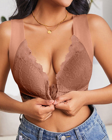 Shapejelly® Women's Contrast Lace Hook & Eye Front PushUp Bra