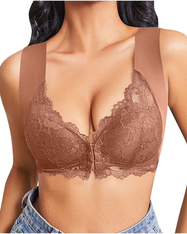 Shapejelly® Women's Contrast Lace Hook & Eye Front PushUp Bra