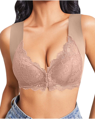 Shapejelly® Women's Contrast Lace Hook & Eye Front PushUp Bra
