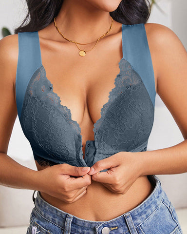 Shapejelly® Women's Contrast Lace Hook & Eye Front PushUp Bra