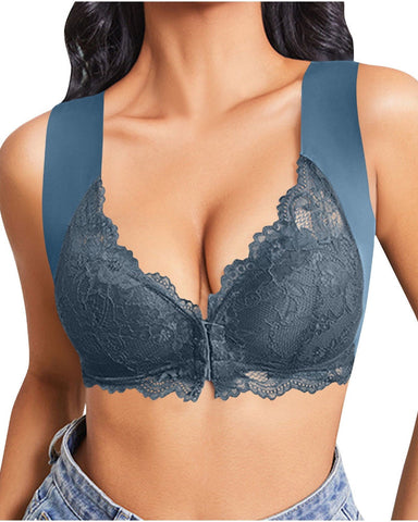 Shapejelly® Women's Contrast Lace Hook & Eye Front PushUp Bra