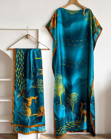 Women's Peacock Print Cape Shawl & Scarf Set – Elegant Beach Swim Cover-Up