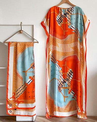 Women's Peacock Print Cape Shawl & Scarf Set – Elegant Beach Swim Cover-Up