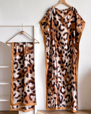 Women's Peacock Print Cape Shawl & Scarf Set – Elegant Beach Swim Cover-Up