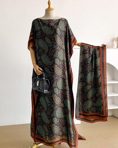 Women's Peacock Print Cape Shawl & Scarf Set – Elegant Beach Swim Cover-Up