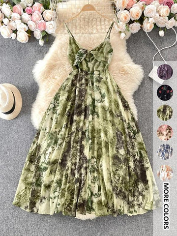 Women's Boho Floral-Print Cami Dress, Fashion Casual A-Line Dress for Beach Holiday Vacation