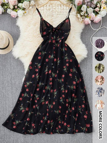 Women's Boho Floral-Print Cami Dress, Fashion Casual A-Line Dress for Beach Holiday Vacation
