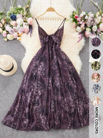 Women's Boho Floral-Print Cami Dress, Fashion Casual A-Line Dress for Beach Holiday Vacation